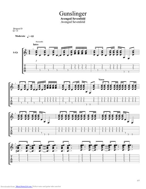 Gunslinger guitar pro tab by Avenged Sevenfold @ musicnoteslib.com