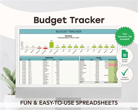 Budget Tracker Google Sheets Template Digital Editable - Etsy