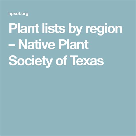 Plant lists by region – Native Plant Society of Texas in 2022 | Plant ...