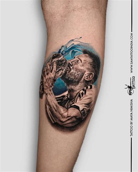 Portrait Tattoo of Lionel Messi | Calf tattoo, Messi tattoo, Tattoos