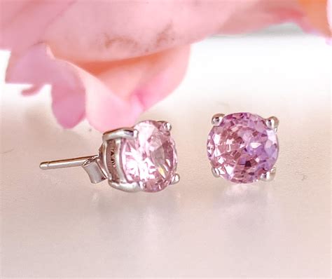 October Birthstone Earrings, Pink Stud Earrings, Birthstone Earrings Sterling Silver, October ...