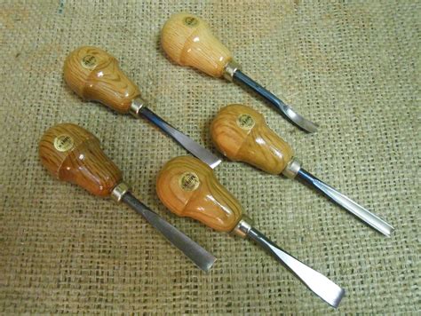 Vintage Mifer Wood Carving Tools Set of 5 Gouges / Chisels In