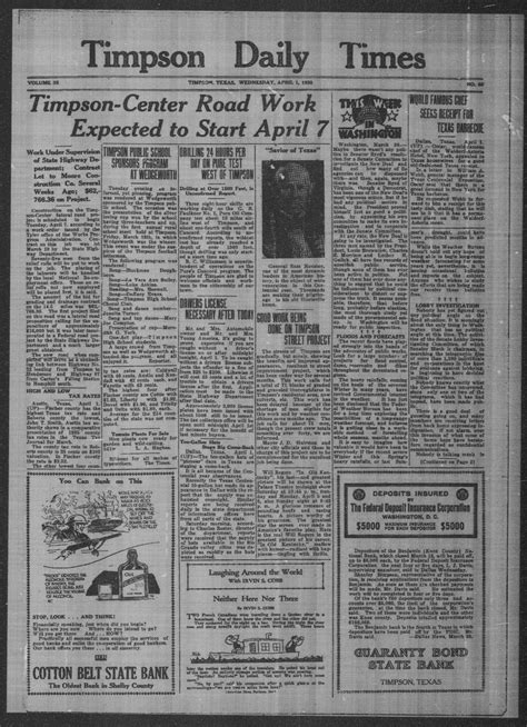 Timpson Daily Times (Timpson, Tex.), Vol. 35, No. 66, Ed. 1 Wednesday, April 1, 1936 - The ...