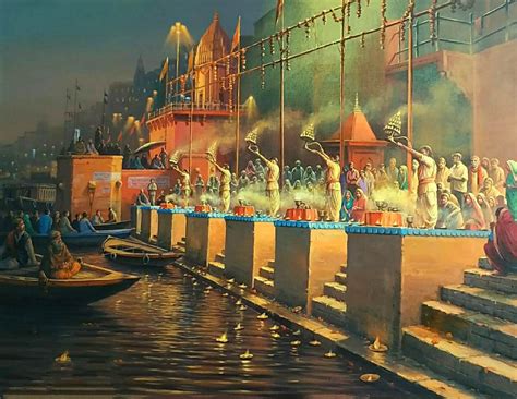 Painting Of A Gangaa Aarti In Benares | lupon.gov.ph