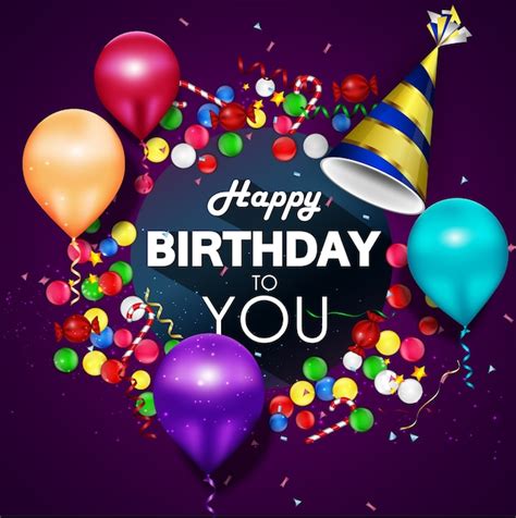 Premium Vector | Colorful balloons happy birthday on purple background