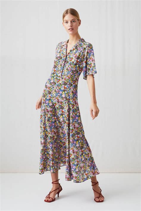 Floral Silk Dress - Dark Blue/Multicolour - ARKET