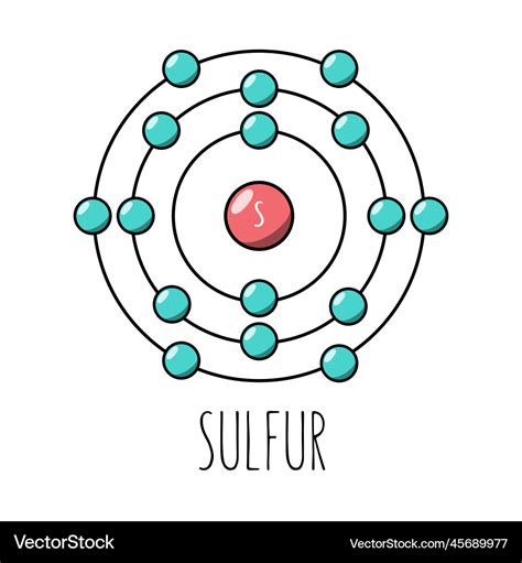 Sulfur atom bohr model Royalty Free Vector Image