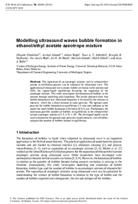 (PDF) Modelling ultrasound waves bubble formation in ethanol/ethyl acetate azeotrope mixture ...