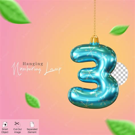 Premium PSD | Alphabet number 3 hanging christmas lamp 3d render