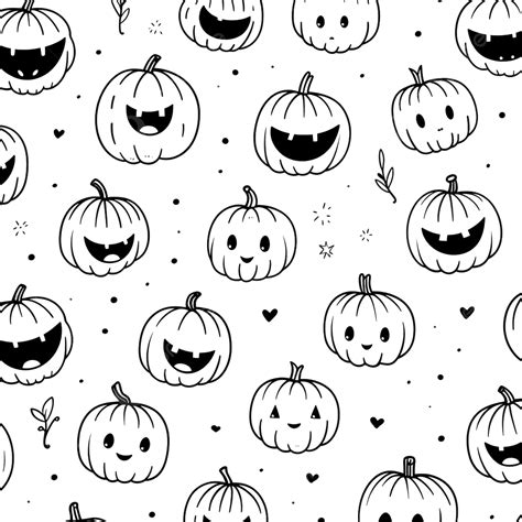 Halloween Outline Pumpkins Seamless Pattern, Doodle Vector Illustration ...