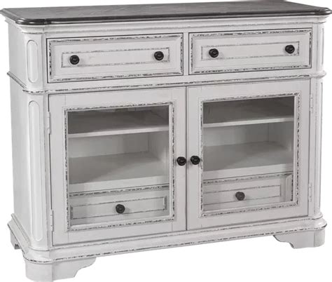 a white cabinet with two doors and drawers
