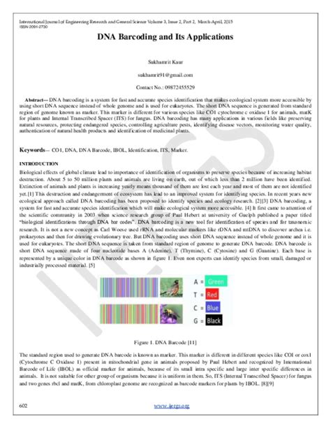 (PDF) DNA Barcoding and Its Applications | Anssy Juddy - Academia.edu