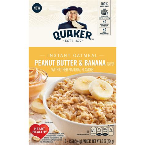 Quaker Instant Oatmeal, Peanut Butter & Banana Flavor, 6 Packets ...