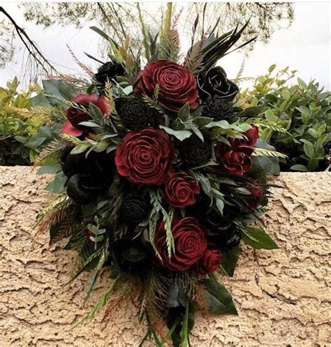 Gothic Wedding Wood Flower Bouquet in Dark Red and Black Wood | Etsy in ...