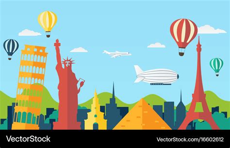 Travel and tourism background in flat style Vector Image