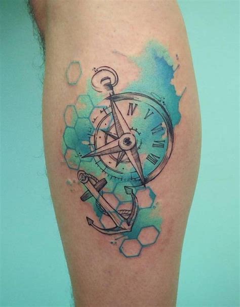 Compass and Anchor Tattoo by Sku Plux Watercolor Tattoo Shoulder, Geometric Watercolor Tattoo ...