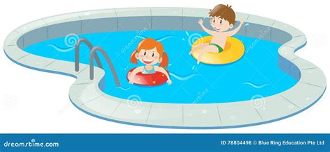 Two kids in swimming pool stock illustration. Illustration of graphic ...