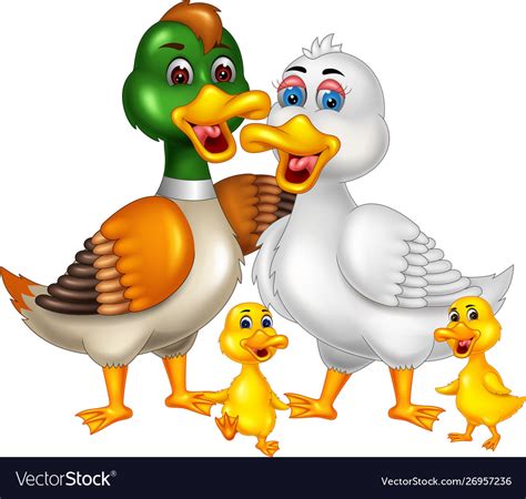 Funny duck family cartoon Royalty Free Vector Image