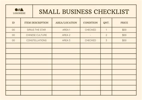 Edit and download for free this Elegant Small Business Inventory Checklist layout