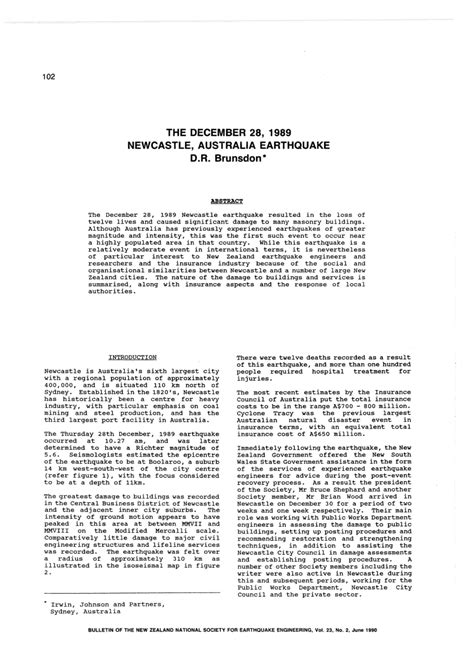 (PDF) The December 28, 1989 Newcastle, Australia earthquake