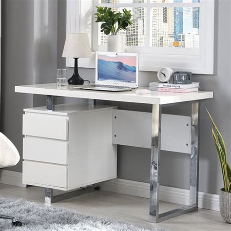 Sydney High Gloss Computer Desk In White With 3 Drawers | Furniture in ...