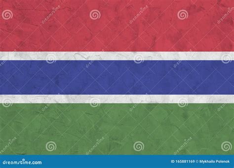 Gambia Flag Depicted in Bright Paint Colors on Old Relief Plastering ...