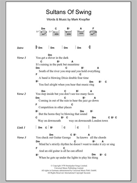 Sultans Of Swing by Dire Straits - Guitar Chords/Lyrics | Guitar chords and lyrics, Song lyrics ...