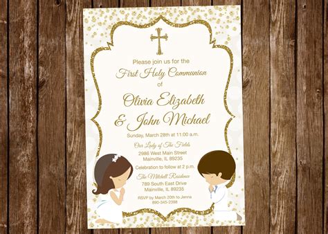 First Holy Communion Invitation for Siblings, Twins, Cousins, Choose Hair Color, Choose Gender ...