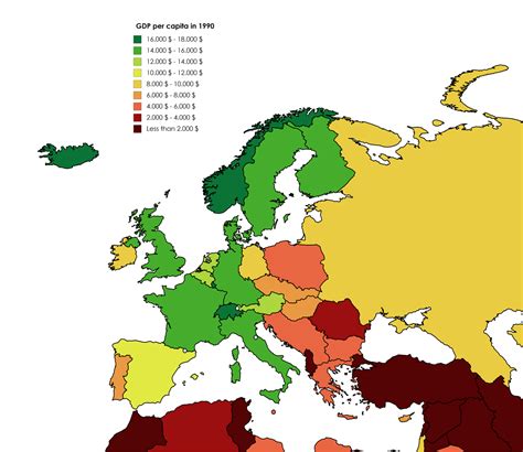 European GDP Per Capita In 1990 Compared To 2016 - Brilliant Maps