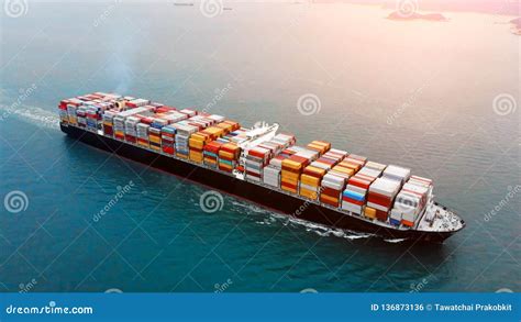 Aerial View of Cargo Container Ship on Ocean Stock Photo - Image of ...