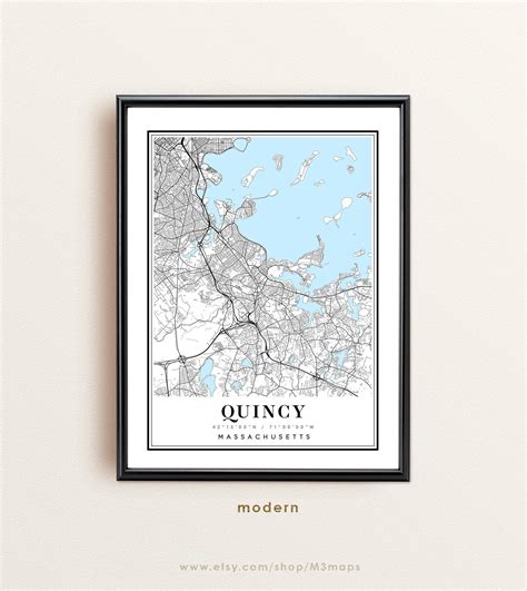 Quincy Massachusetts map Quincy MA map Quincy city map | Etsy