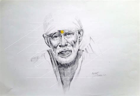 Saibaba Pencil Sketch by Hemant - Sai Art Online