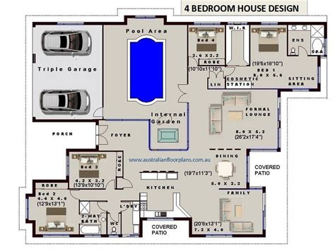 Internal Pool 4 Bedroom House Plans Full Concept Plans for Sale - Etsy