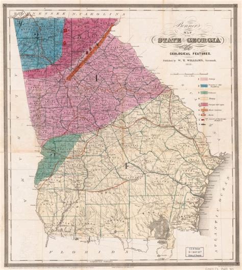 Original Cherokee nation map and 1849 Georgia map with geological features