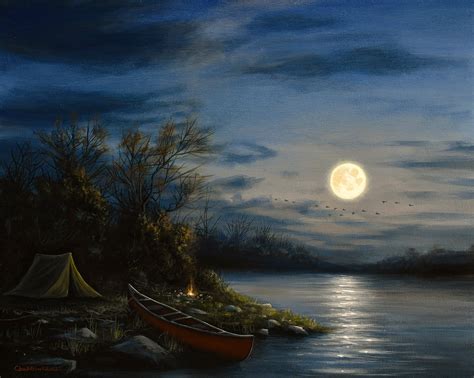 Original Art - Full Moon Landscape Painting, Camping art, Signed by Chuck Black | eBay