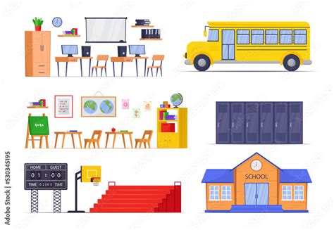 Vecteur Stock Facilities for school children vector illustrations set ...