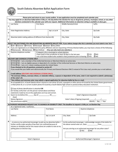 South Dakota South Dakota Absentee Ballot Application Form - Fill Out ...