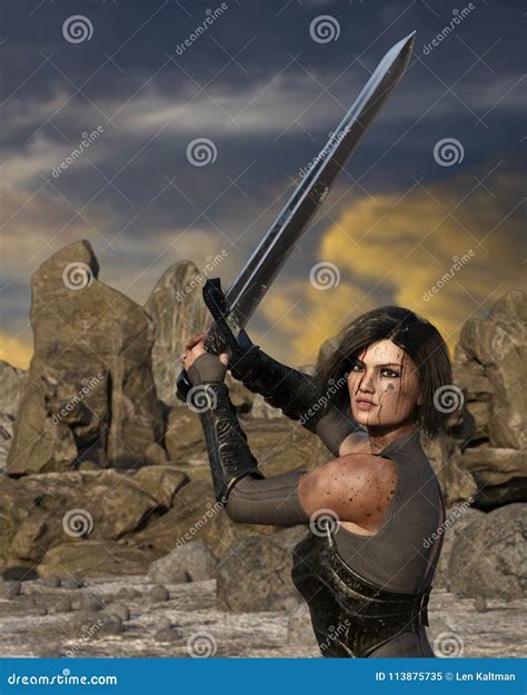 A Bloodied, Female Warrior Returns To Fight Again. Stock Image - Image of girl, agony: 113875735