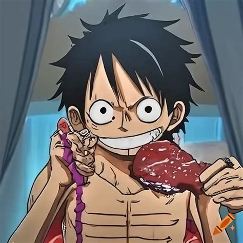 Monkey d luffy is eating meat on Craiyon