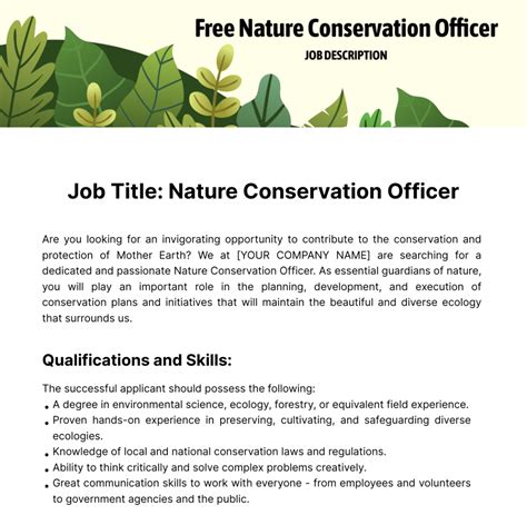 Free Nature Conservation Officer Job Description Template - Edit Online ...