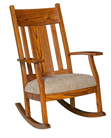 Amish Mission Craftsman Solid Wood Rocking Chair Rocker Bent Panel Upholstered | eBay