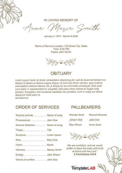 Funeral Program Template Photoshop Ms Word Template Flower Funeral ...