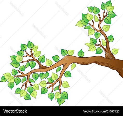 Cartoon tree branch with leaves 1 Royalty Free Vector Image