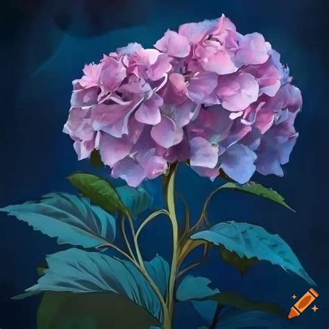 Art nouveau style painting of pink hydrangea