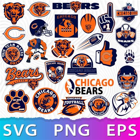 the chicago bears svg bundle is shown in orange, blue and purple colors ...