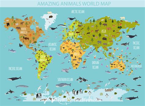 Amazing Animals World Map for Kids Mural by Magic Murals