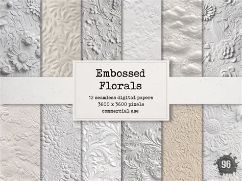 Embossed Florals Digital Paper Seamless Repeat Pattern - Etsy