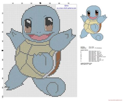 Squirtle Pokémon first generation 007 cross stitch pattern - free cross stitch patterns simple ...