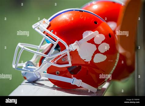 A Clemson helmet during the Clemson Football Spring Game (Orange and ...