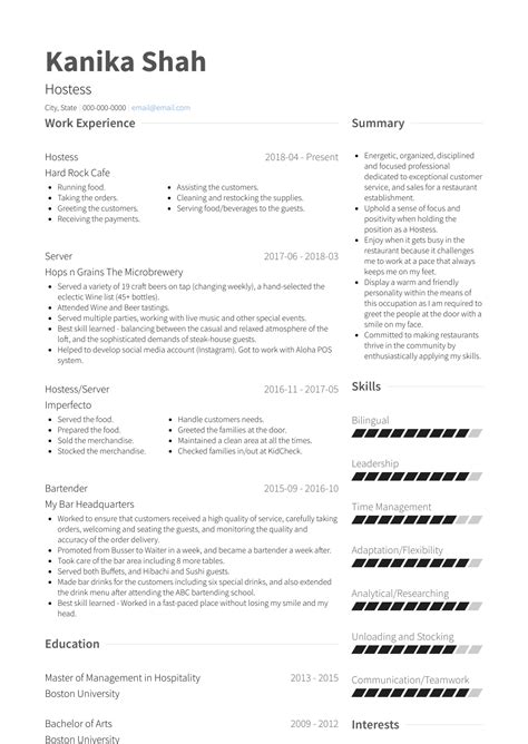 Hostess/server - Resume Samples and Templates | VisualCV